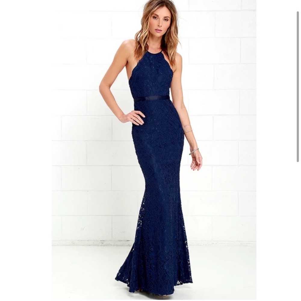 LULU’s Zenith Navy Blue Lace Maxi Dress